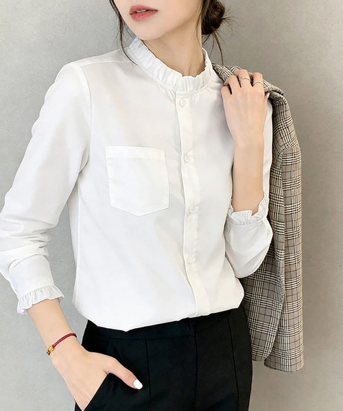 ブラウス シャツ フリルネックシャツ レディース : ZOZOTOWN Yahoo!店