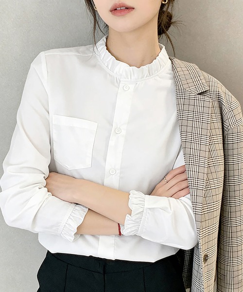 ブラウス シャツ フリルネックシャツ レディース : ZOZOTOWN Yahoo!店
