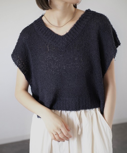 Reurie Vネックドロップショルダーベスト Reurie'（レウリィ） ベスト ジレ Vネックドロップショルダーベスト