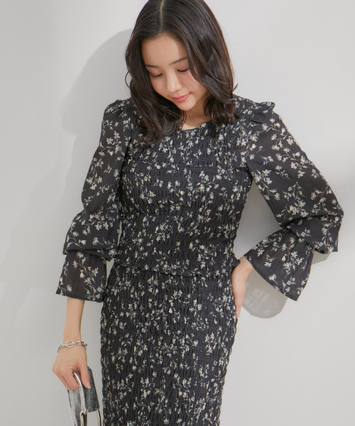 VIS（ビス） ブラウス シャツ 花柄シャーリングブラウス レディース