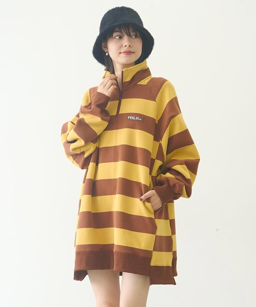 ミルクフェド STRIPED TUNIC SWEATSHIRT スウェット MILKFED.（ミルクフェド） トレーナー スウェット STRIPED TUNIC