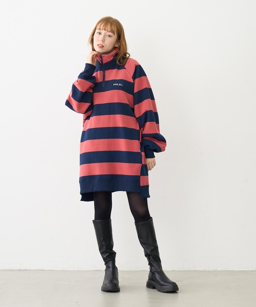 ミルクフェド STRIPED TUNIC SWEATSHIRT スウェット MILKFED.（ミルクフェド） トレーナー スウェット STRIPED TUNIC