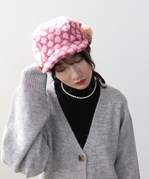 バラ色の帽子 ブックキャスケット帽 個性的な帽子 Three Four Time 帽子 キャスケット 「バラ色の帽子」ドット柄