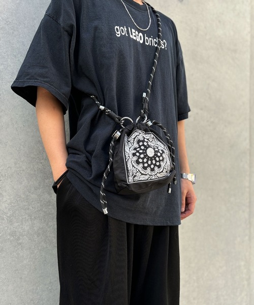 Port ショルダーバッグ 巾着タイプ 刺繍 メンズ レディース