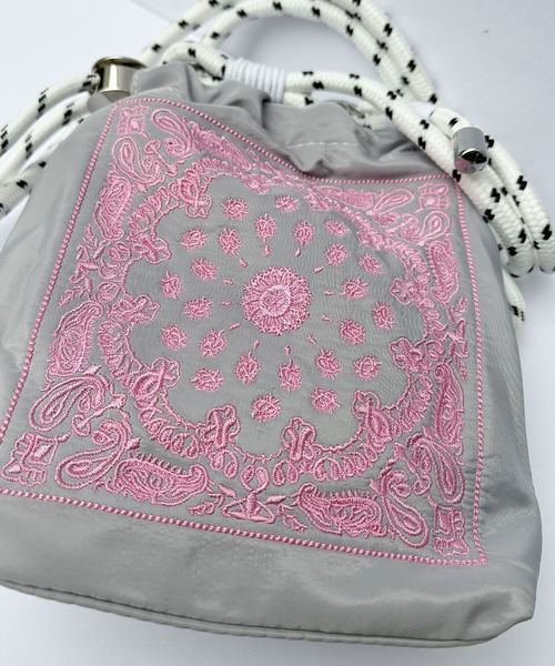 Port ショルダーバッグ 巾着タイプ 刺繍 メンズ レディース