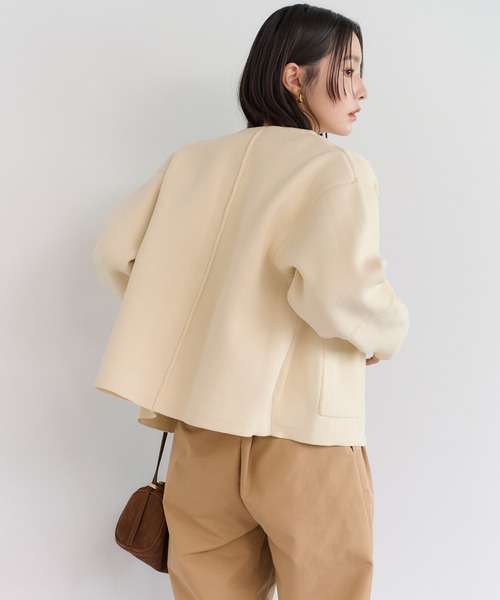 5331【美品】45R ダンボールロングカーディガン ジップアップ antiqua（アンティカ） ダンボールニットカーディガン カーディガン