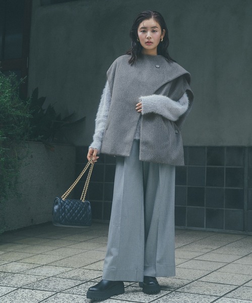 VIS（ビス） パンツ 「美warm」ストレッチ釦付きワイドパンツ