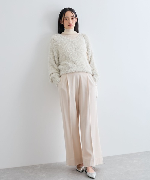 VIS パンツ 「美warm」ストレッチ釦付きワイドパンツ/スラックス 