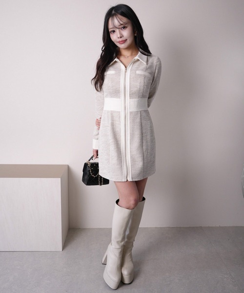 LIP SERVICE（リップサービス） ワンピース フロントZIPツイード