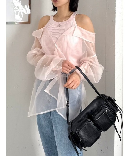 フレイアイディー　カシュクールシャツレイヤードニット カシュクールシャツレイヤードニット（ニット）｜FRAY I.D