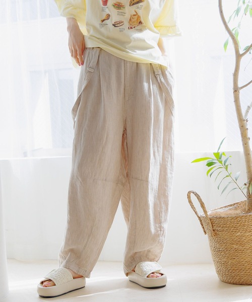 ニコアンド　FINEリネンタックサスパンツ　ナチュラル　M niko and（ニコアンド）の「FINEリネンタックサスパンツ