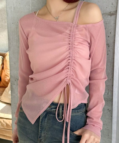 clear tシャツ サイドドロストワンショルシアーカットソー