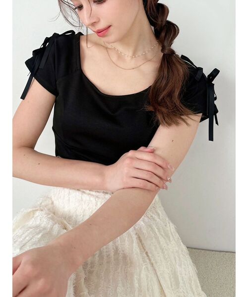 RESEXXY tシャツ スクエアカットショルダーリボントップス