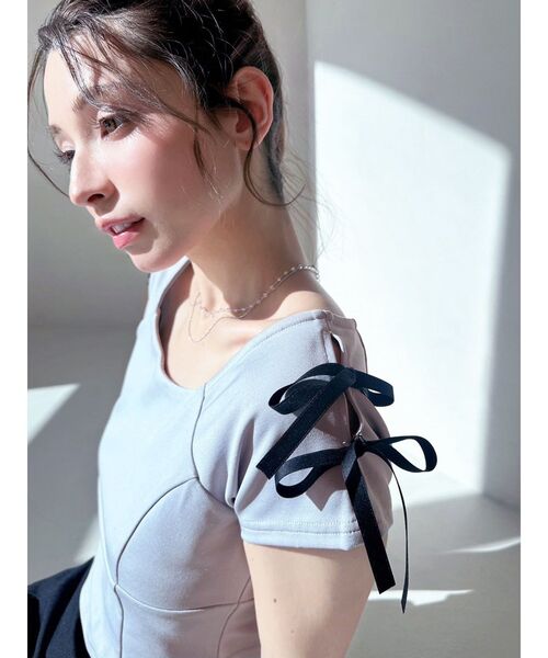 ショルダーリボントップス レディース RESEXXY tシャツ スクエアカットショルダーリボントップス