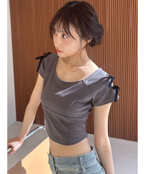 tシャツ リボンショルダーカットトップス レディース RESEXXY tシャツ スクエアカットショルダーリボントップス