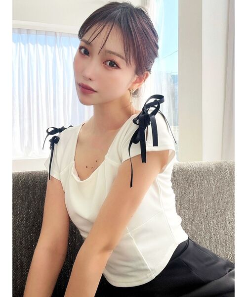RESEXXY tシャツ スクエアカットショルダーリボントップス