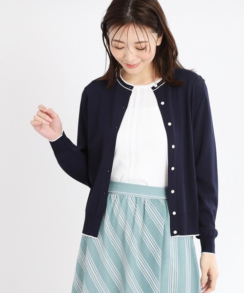 【夏SALE／手洗い可／アンサンブル可】バイカラーカーディガン Reflect カーディガン 「夏SALE／手洗い可／アンサンブル可