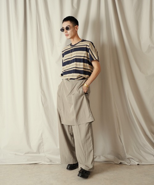 Aphlotus パンツ アシンメトリー レイヤード デザイン ワイドパンツ  