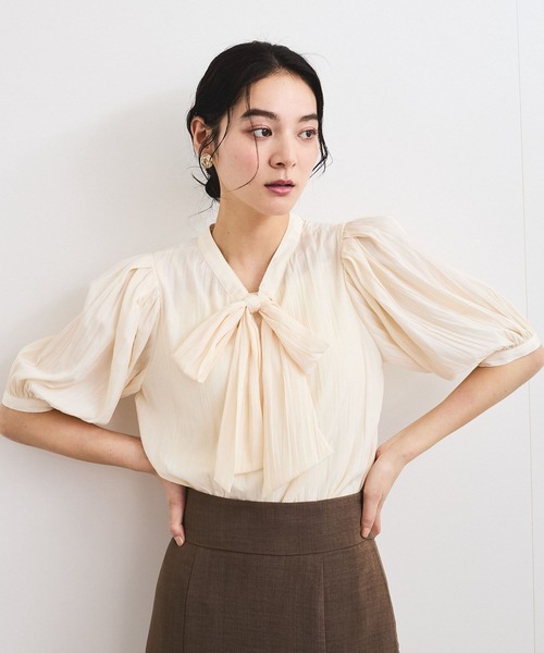 フラメンコ　ブラウス　アイボリー VIS ブラウス シャツ 「2WAY」ビッグリボンハーフスリーブブラウス