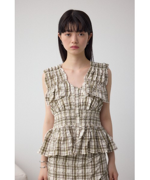 AZUL BY MOUSSY ブラウス シャツ チェックシャーリングペプラム