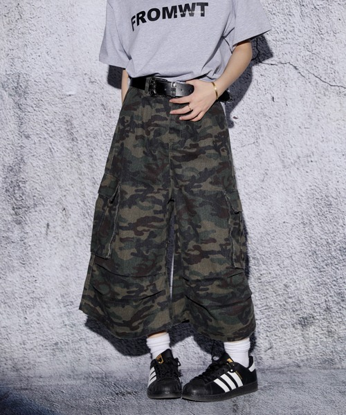 opium camouflage cargo denim カモ柄　ワイドカーゴ POOPMOOM Camo Cargo Pants Baggy Camouflage Jeans Oversized