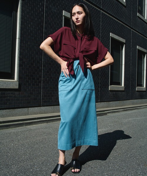 ブラウス シャツ 「洗える・カセット服」バックサテンフラップブラウス/お仕事・通勤・セットアップ対応「ドラマ着用」 レディース