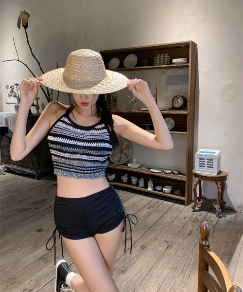 DEVICE（デバイス） 水着 レディース水着 ボーダー ハイウエスト