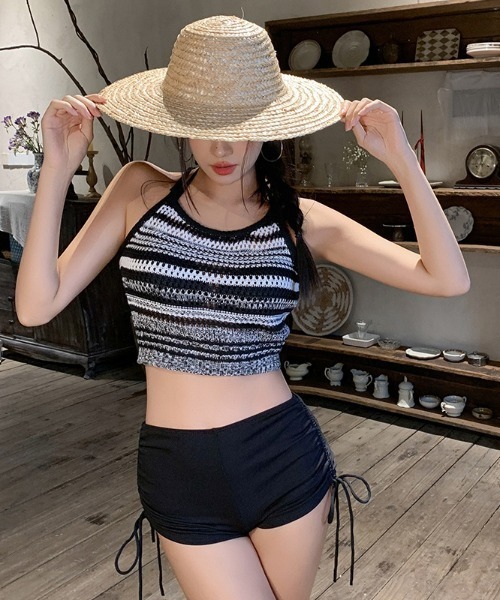 DEVICE（デバイス） 水着 レディース水着 ボーダー ハイウエスト