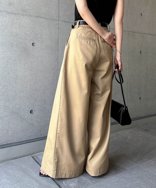 ワイドパンツ チノパン ツイルタックチノワイドパンツ レディースの画像