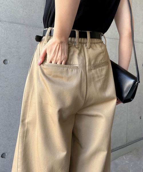 ワイドパンツ チノパン ツイルタックチノワイドパンツ レディースの画像