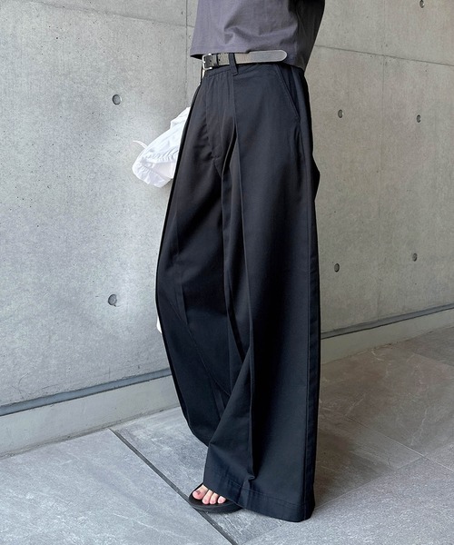 andme チノパン ツイルタックチノワイドパンツ レディース