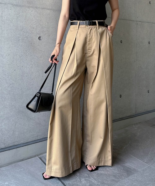 イレーヴ　YLEVE チノパン　レディース　0　ワイドパンツ　タック　ネイビー 1chaku. チノパン ツータックワイドストレートチノパンツ
