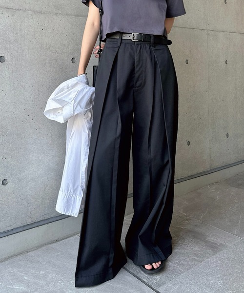 ワイドパンツ チノパン ツイルタックチノワイドパンツ レディースの画像