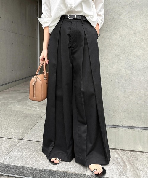 ワイドパンツ チノパン ツイルタックチノワイドパンツ レディースの画像