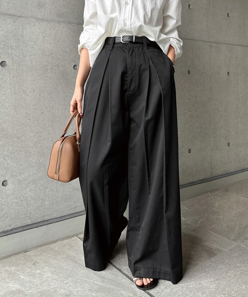 ワイドパンツ チノパン ツイルタックチノワイドパンツ レディースの画像