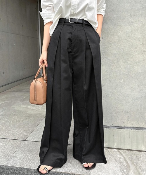 ワイドパンツ チノパン ツイルタックチノワイドパンツ レディースの画像