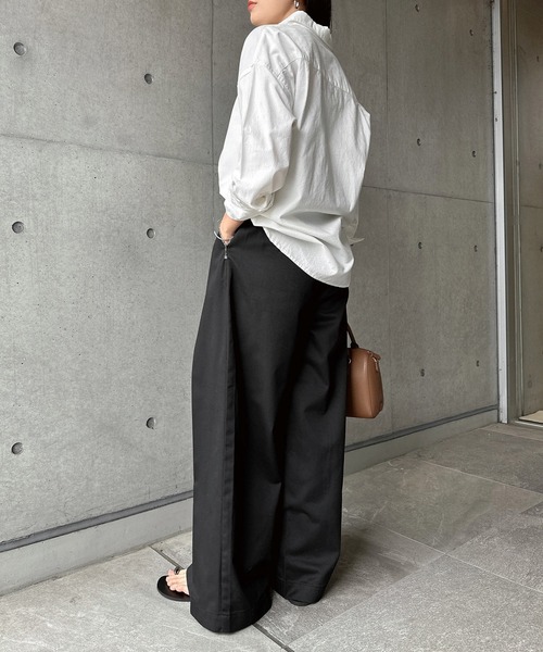 ワイドパンツ チノパン ツイルタックチノワイドパンツ レディースの画像