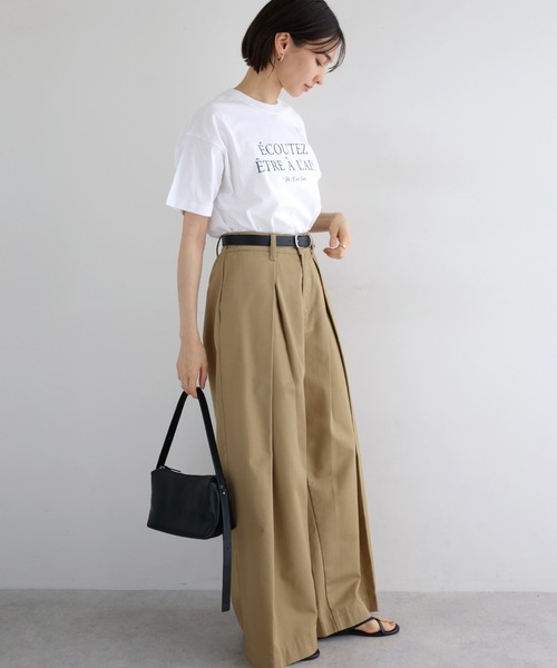 ワイドパンツ チノパン ツイルタックチノワイドパンツ レディースの画像