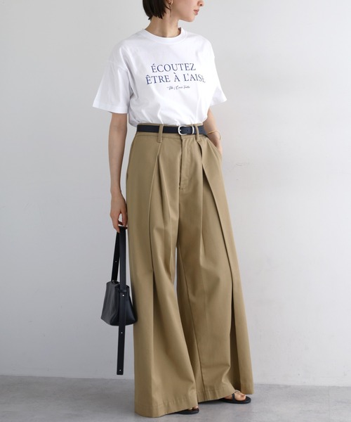 ワイドパンツ チノパン ツイルタックチノワイドパンツ レディースの画像