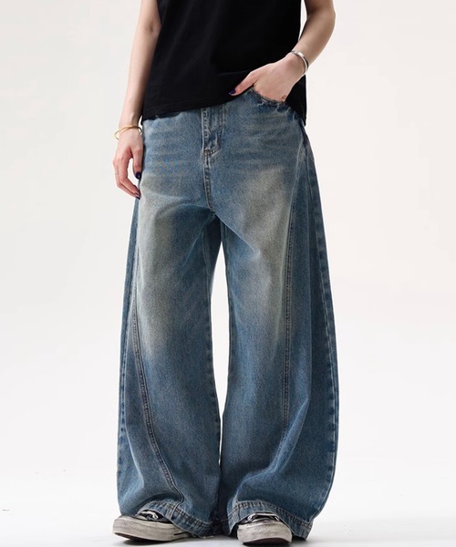 【美品】45R バギーデニムパンツ ジーンズ フラップポケット ライトブルー GLOBAL WORK ジーンズ デニム デニムパンツ GOODデニムバギー
