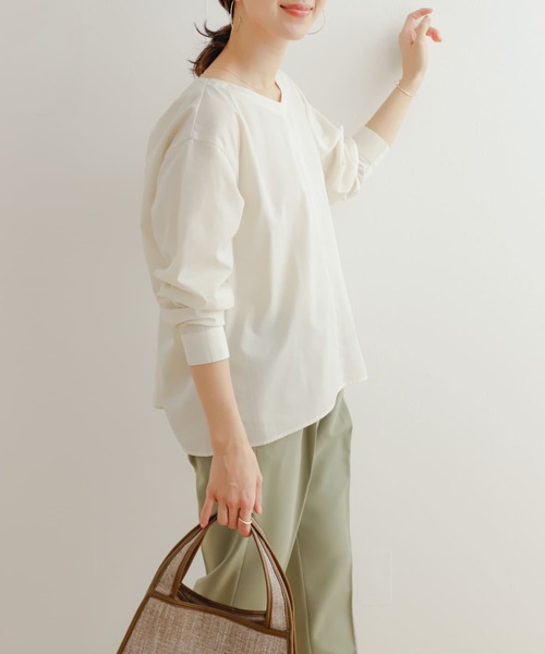 「URBAN RESEARCH DOORS」 長袖ブラウス MEDIUM ネイビー レディース URBAN RESEARCH DOORS（アーバンリサーチドアーズ）の「シアーJQ