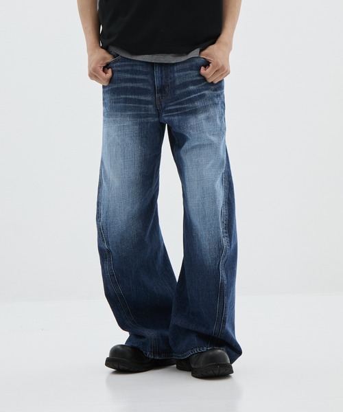 NVRFRGT ジーンズ 別注 3D TWISTED WIDE LEG FADED JEANS メンズ