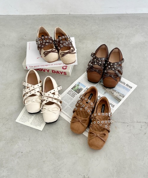 SOLLON.（ソルロン） バレエシューズ パンプス ハトメベルトリボン