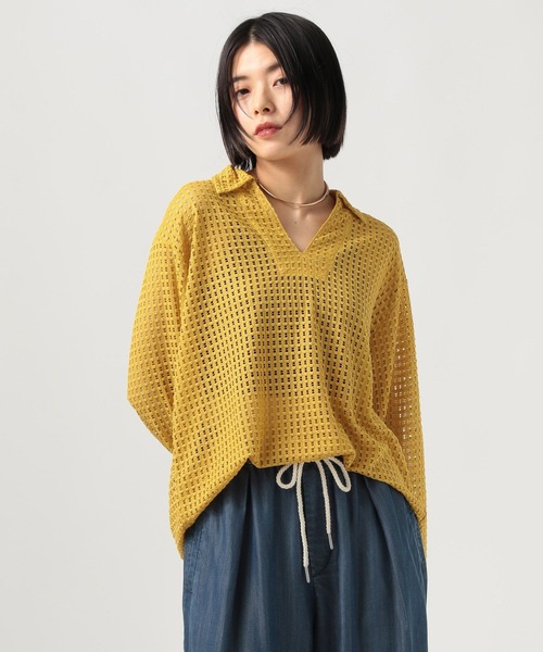 tシャツ キーネックメッシュプルオーバー レディース