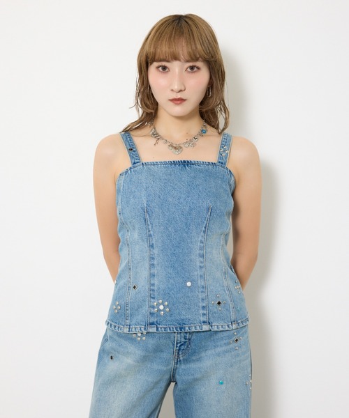 d.i.a. スタッズ付き青キャミソール SLY（スライ） キャミソール STUDS DENIM BUSTIER-B スタッズ デニム
