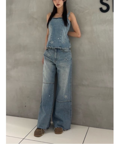 SLY（スライ） キャミソール STUDS DENIM BUSTIER-B スタッズ デニム