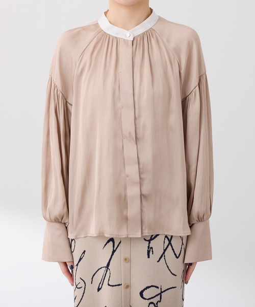 COLLAGE GALLARDAGALANTE パウダーサテンブラウス COLLAGE GALLARDAGALANTE ブラウス シャツ 配色サテンブラウス