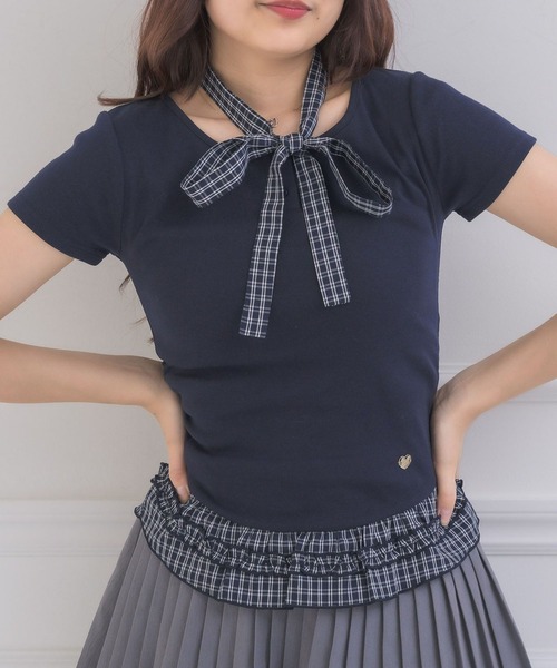 Emsexcite（エムズエキサイト） tシャツ チェック柄裾フリルCT