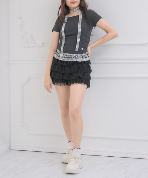 Emsexcite（エムズエキサイト） tシャツ チェック柄裾フリルCT