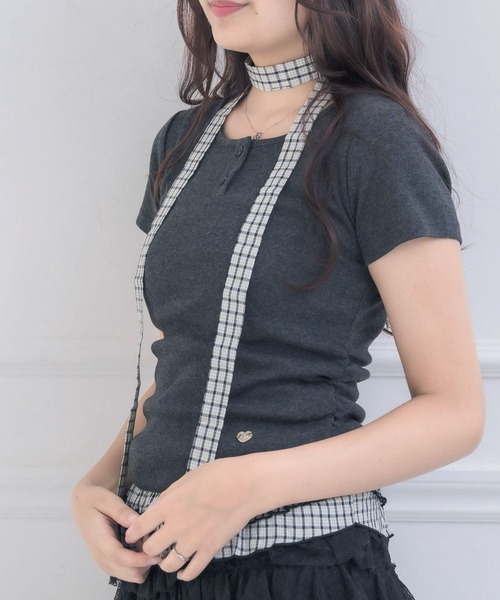 Emsexcite（エムズエキサイト） tシャツ チェック柄裾フリルCT
